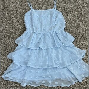 Light Blue Ruffled Polkadot Dress